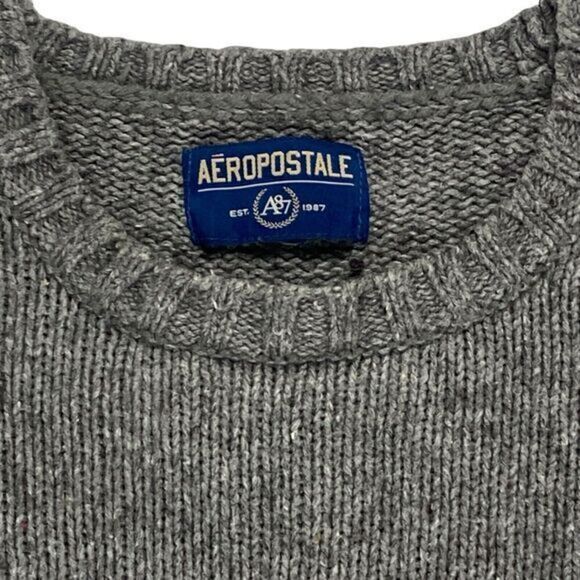 Aeropostale Sweater Men XL Gray Chunky Knit Crew Neck Fair Isle Bohemian Holiday - Picture 15 of 16